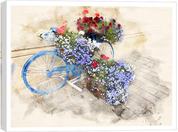 Exeter Bicycle flowers, watercolour Canvas Print by Graham Lathbury