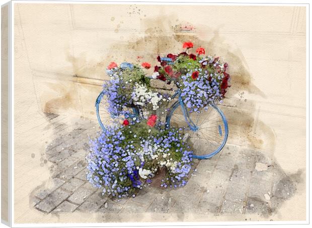 Exeter Bicycle Flowers - watercolour #2 Canvas Print by Graham Lathbury