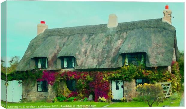Cotswolds Thatched Cottage Canvas Print by Graham Lathbury