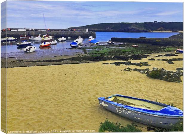 Watercolour Cemaes Harbour, Anglesey Canvas Print by Graham Lathbury