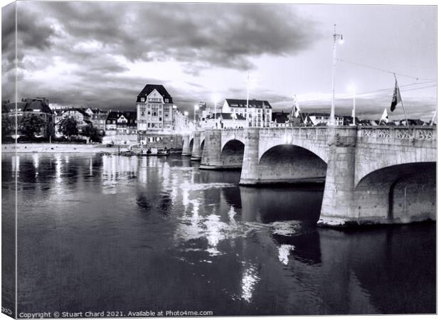 Middle Bridge over the Rhine in Basel Switzerland  Canvas Print by Stuart Chard