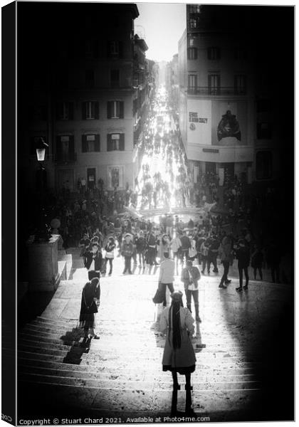 The Spanish Steps in black and white, Rome italy Canvas Print by Stuart Chard