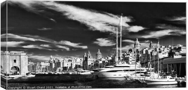 Malta, Birgu Yacht Marina; Black and white Canvas Print by Stuart Chard