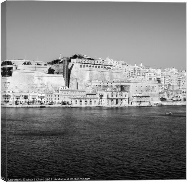 Grand Harbour Valletta in Malta - Black and White Canvas Print by Stuart Chard