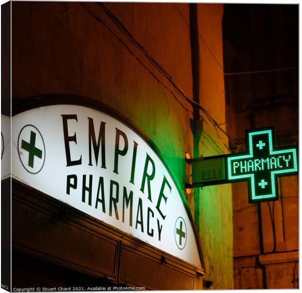 Old pharmacy shop sign in Malta Canvas Print by Stuart Chard