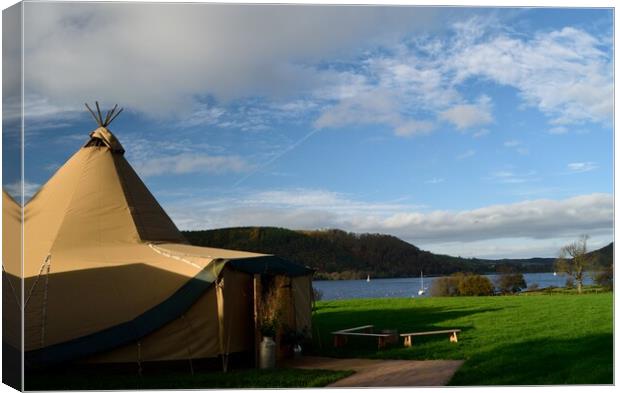 A tepee in a field by Lake Ullswater in the English Lake District Canvas Print by Peter Wiseman
