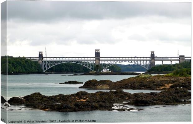 Britannia Bridge, Anglesey, North Wales.  Canvas Print by Peter Wiseman