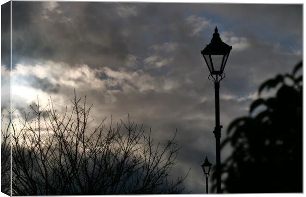 Sky cloud streetlamps and trees Canvas Print by Roy Hinchliffe