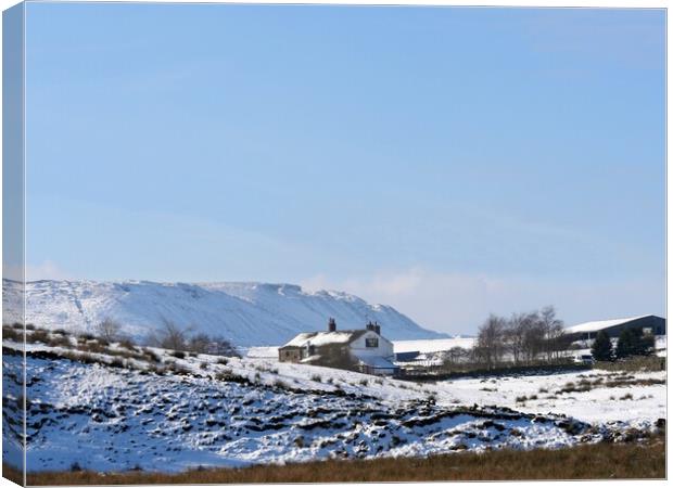 Snowy moorland Yorkshire pub Canvas Print by Roy Hinchliffe