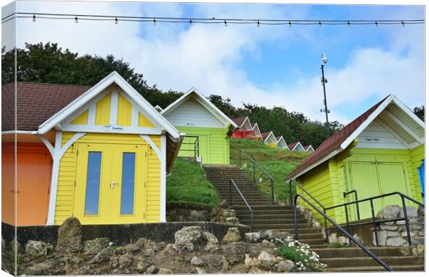 Beach huts in Scarborough  Canvas Print by Roy Hinchliffe