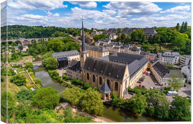 Neumünster Abbey, surrounded by Alzette river, in the Grund district of Luxembourg City Canvas Print by Chun Ju Wu