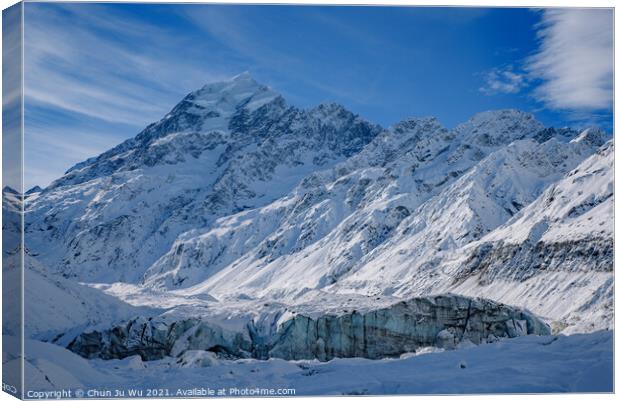 Mount Cook and Hooker Glacier, end of Hooker Valley Track, Mount Cook National Park, New Zealand Canvas Print by Chun Ju Wu