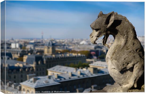 The Gargoyles of Notre Dame Cathedral overlooking Paris, France Canvas Print by Chun Ju Wu