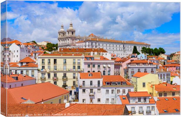 View of the city & Tagus River from Miradouro de Santa Luzia, an observation deck in Lisbon, Portugal Canvas Print by Chun Ju Wu