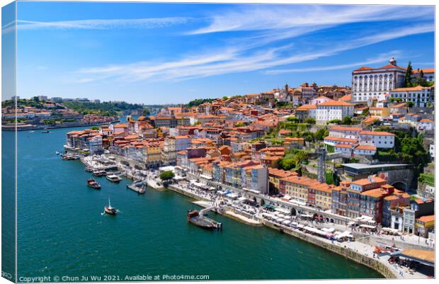 River Douro and the riverbank of Ribeira District in Porto, Portugal Canvas Print by Chun Ju Wu
