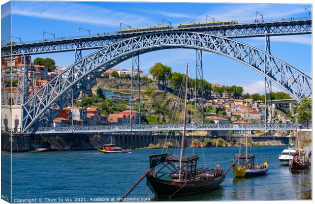 Dom Luis I Bridge, a double-deck bridge across the River Douro in Porto, Portugal Canvas Print by Chun Ju Wu