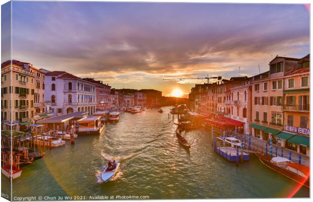 The Grand Canal with gondola and vaporetto at sunset time, Venice, Italy Canvas Print by Chun Ju Wu