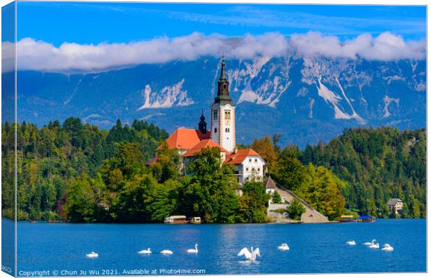 Bled Island on Lake Bled, a popular tourist destination in Slovenia Canvas Print by Chun Ju Wu