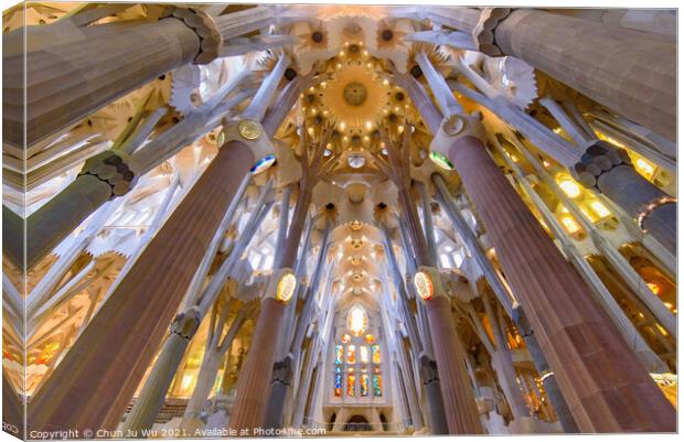 The interior of Sagrada Familia (Church of the Holy Family), the cathedral designed by Gaudi in Barcelona, Spain Canvas Print by Chun Ju Wu