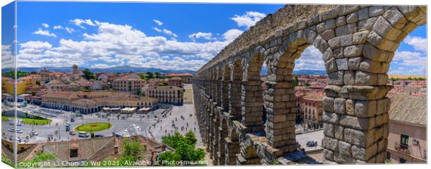 Aqueduct of Segovia, one of the best-preserved Roman aqueducts, in Segovia, Spain Canvas Print by Chun Ju Wu