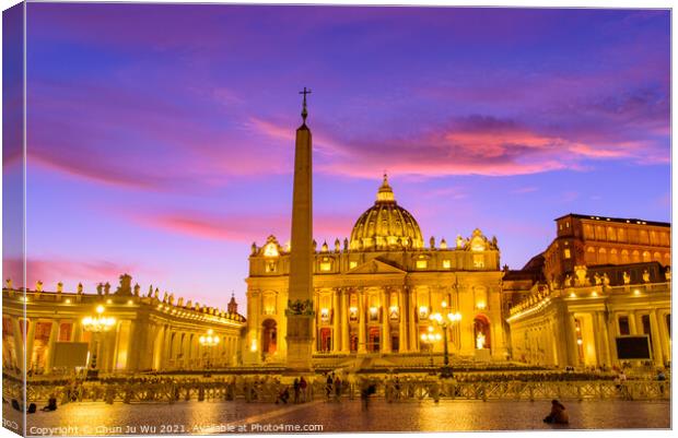 Sunset view of St. Peter's Basilica in Vatican City, the largest church in the world Canvas Print by Chun Ju Wu