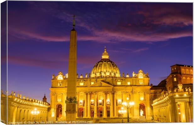 Sunset view of St. Peter's Basilica in Vatican City, the largest church in the world Canvas Print by Chun Ju Wu