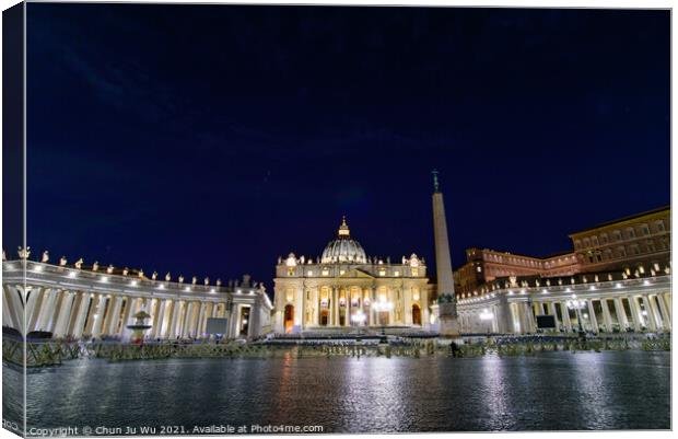 Night view of St. Peter's Basilica in Vatican City, the largest church in the world Canvas Print by Chun Ju Wu