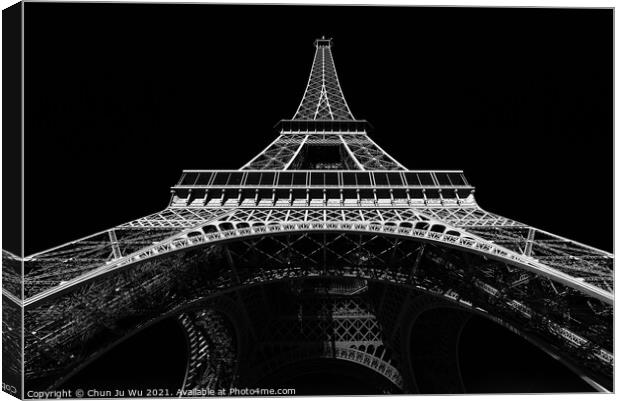 Eiffel Tower with sunny blue sky in Paris, France (black & white) Canvas Print by Chun Ju Wu