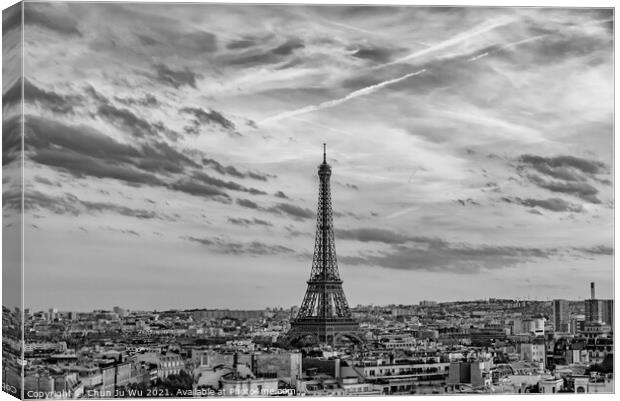Eiffel Tower in Paris, France (black & white) Canvas Print by Chun Ju Wu