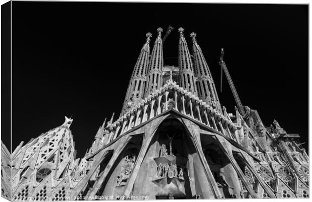 Passion Façade of Sagrada Familia, the cathedral designed by Gaudi in Barcelona, Spain (black & white) Canvas Print by Chun Ju Wu