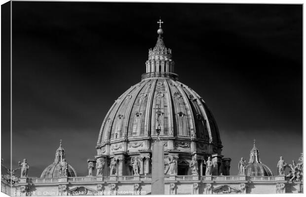 The dome of St. Peter's Basilica in Vatican City (black & white) Canvas Print by Chun Ju Wu