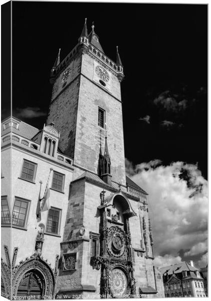 Astronomical Clock Tower in Prague (black & white) Canvas Print by Chun Ju Wu