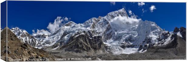 Panorama of Mount Everest and Lhotse, two of the highest mountains in the world, of Himalayas in Nepal Canvas Print by Chun Ju Wu