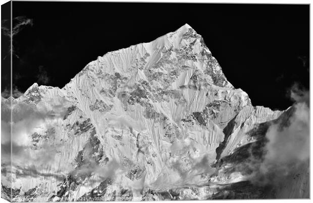 Lhotse, the fourth highest mountain in the world, of Himalayas in Nepal (black and white) Canvas Print by Chun Ju Wu