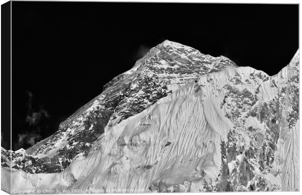 Mount Everest, the highest mountain in the world, of Himalayas in Nepal (black and white) Canvas Print by Chun Ju Wu
