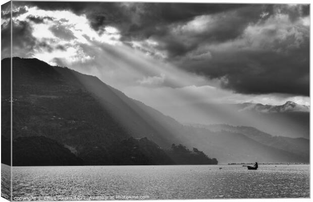 Heaven light at Fewa Lake, Pokhara, Nepal (black and white) Canvas Print by Chun Ju Wu