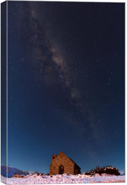 Galaxy and Church of the Good Shepherd at night in Lake Tekapo, South Island, New Zealand Canvas Print by Chun Ju Wu