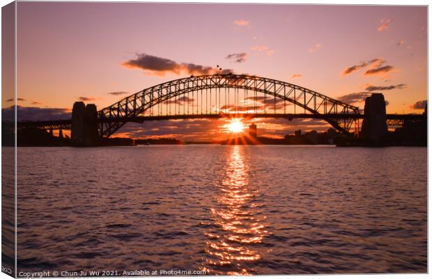 Silhouette of Sydney Harbour Bridge at sunset time Canvas Print by Chun Ju Wu