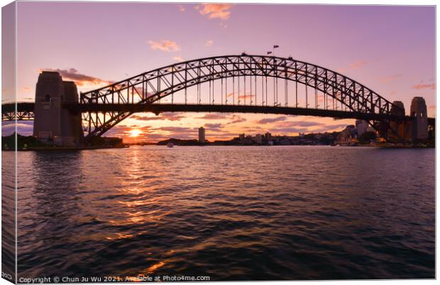 Silhouette of Sydney Harbour Bridge at sunset time Canvas Print by Chun Ju Wu