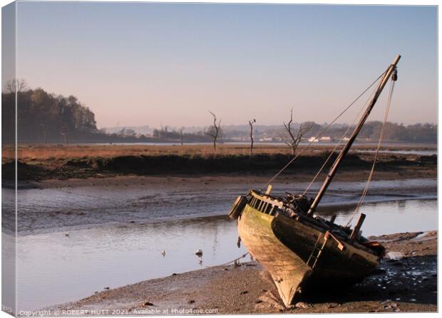 Wooden Boat River Deben Canvas Print by ROBERT HUTT