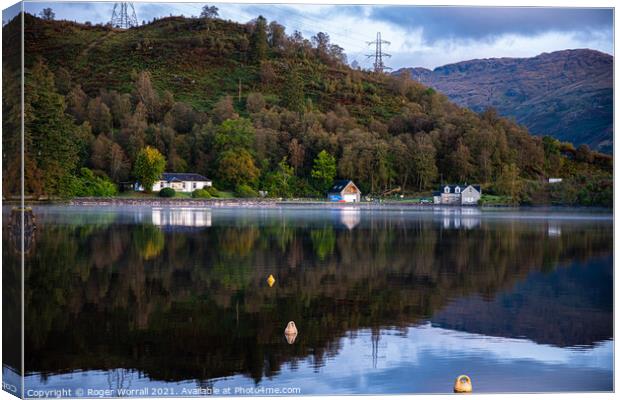Bank of Loch Katrine Reflects Canvas Print by Roger Worrall