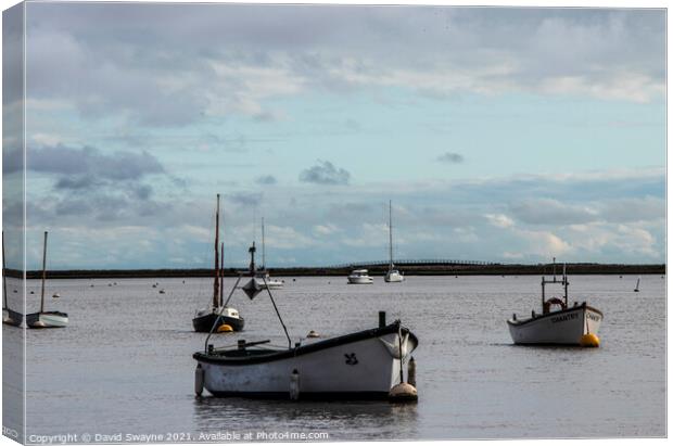 Boats anchored in Orford Harbour Canvas Print by David Swayne