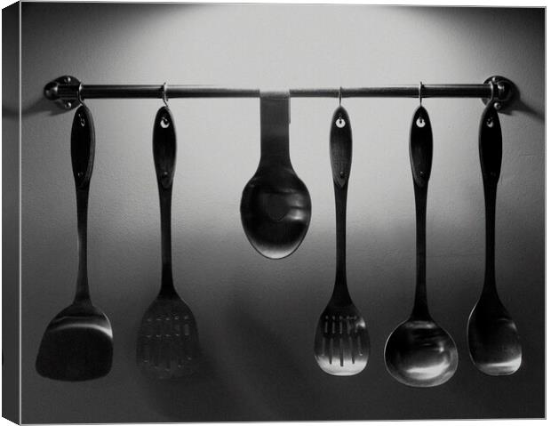 Kitchen utensils in black and white  Canvas Print by Michael bryant Tiptopimage