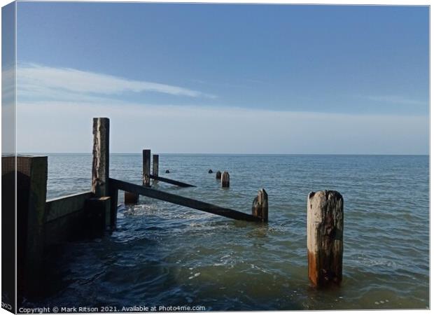 Groyne at high water  Canvas Print by Mark Ritson