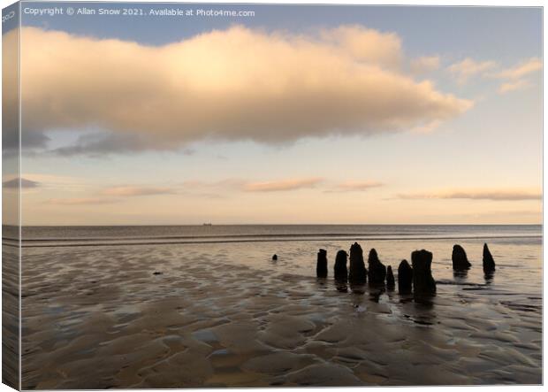 Old Wooden Stumps on Blue Anchor Beach, Somerset Canvas Print by Allan Snow
