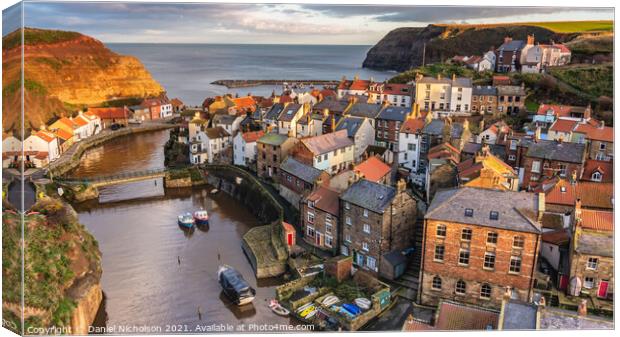 Sunset in Staithes Canvas Print by Daniel Nicholson