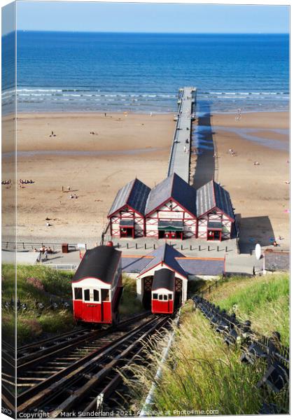 Saltburn Cliff Tramway and Pier in Summer Canvas Print by Mark Sunderland
