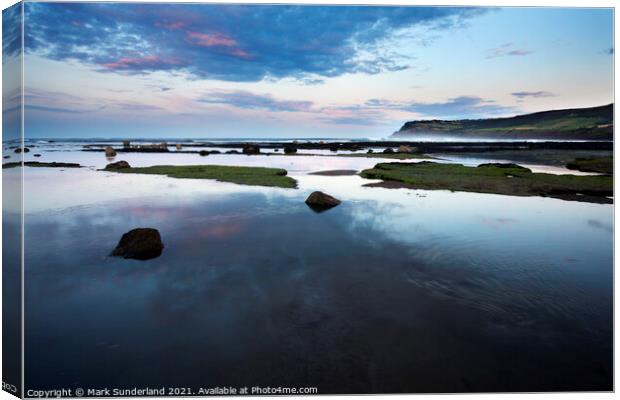 Twilight and Incoming Tide at Robin Hoods Bay Canvas Print by Mark Sunderland