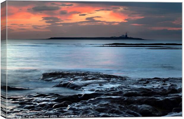 Dawn Sky over Coquet Island from Amble by the Sea Canvas Print by Mark Sunderland