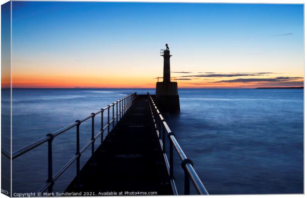 Harbour Light Silhouette against Dawn Sky Canvas Print by Mark Sunderland